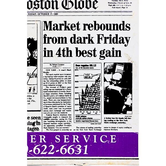 Boston Globe Newspaper October 17, 1989 Commemorative Stock Market Crash Magnet - Picture 5 of 7